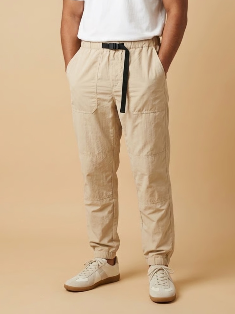 PACSUN | Men's Beige Jogger Pants with Black Drawstring Sz S